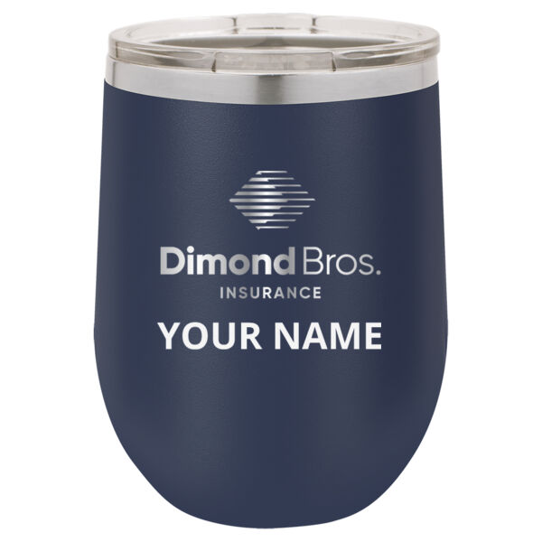 DimondBros Logo Engraved on a Polar Camel - 12 oz. Vacuum Insulated Stemless Wine Tumbler with Lid Thumbnail